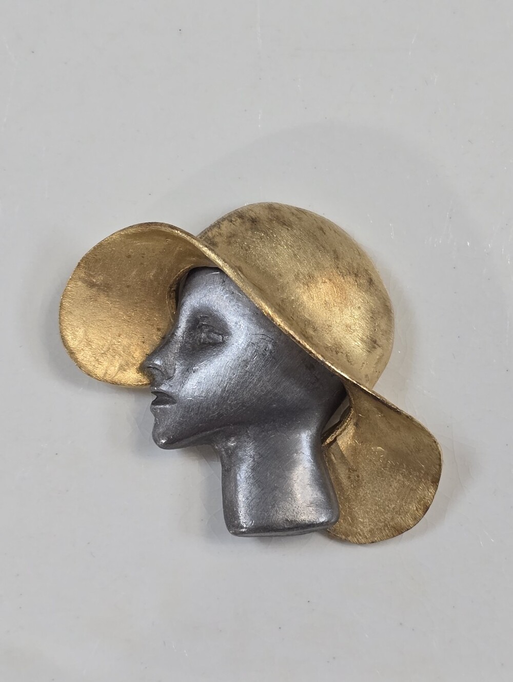 Vintage Ultra Craft Two Toned Woman's Face Profile Brooch with Hat